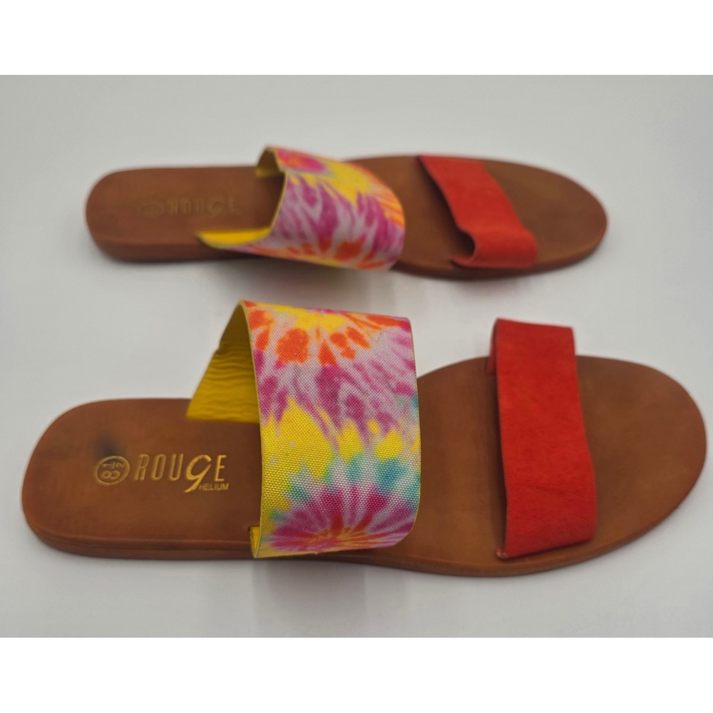 Rouge Helium Women's Flat Slide Sandals Bundle Brown Tie Dye Red Size 8.5 9 - Picture 6 of 12